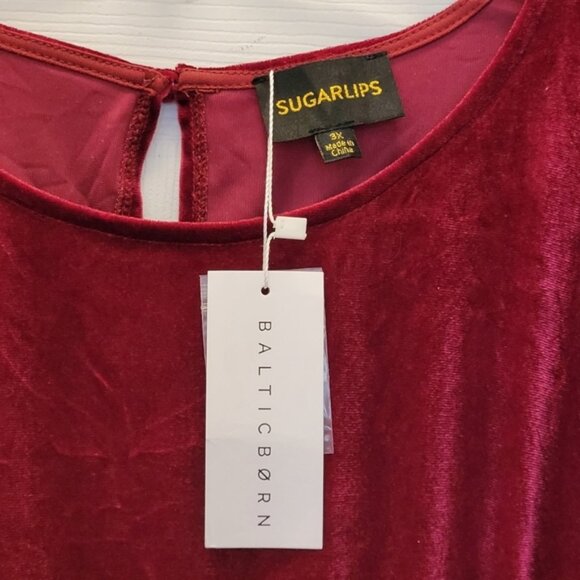 Nwt Baltic Born Sugarlips Velvet Midi Dress Smocked Waist Ss Cherry Plus 3x - Picture 10 of 14